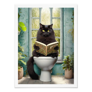 Black Cat Toilet Foto Afdruk