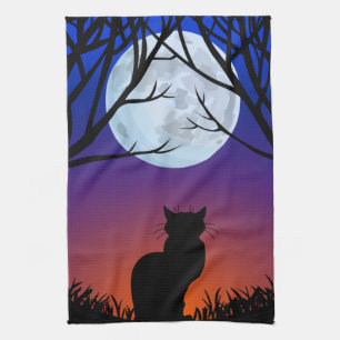 Black Cat Towel Black Cat Art Tea Towels Cat Decor Theedoek