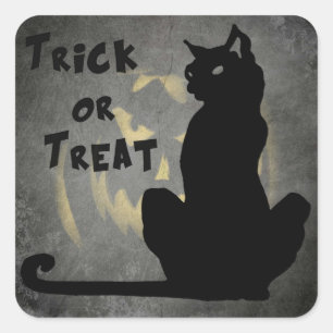 Black Cat Trick or treat Halloween Sticker