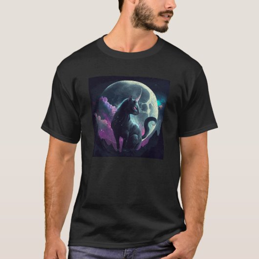 Black Cat Unicorn Moon T-shirt (Voorkant)