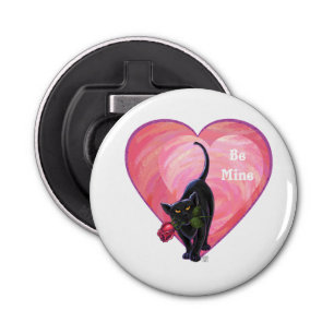 Black Cat Valentijnsdag Button Flesopener