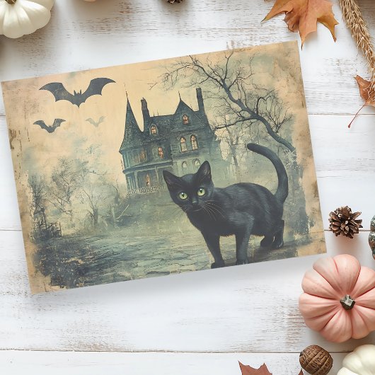Black Cat Vintage Halloween Decoupage Tissuepapier