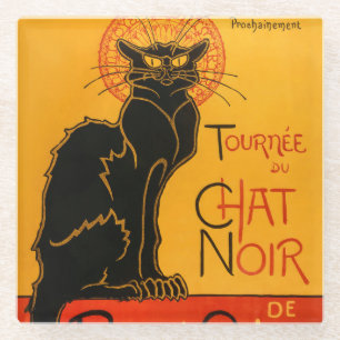 Black Cat Vintage Halloween Steinlen Poster Glazen Onderzetter