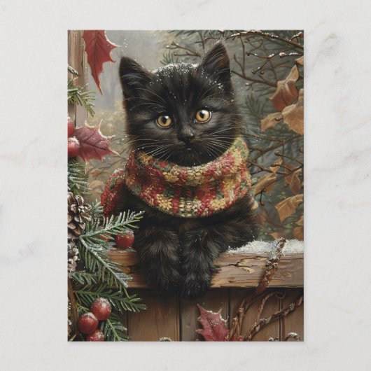 Black Cat Vintage Kerstmis Briefkaart (Voorkant)