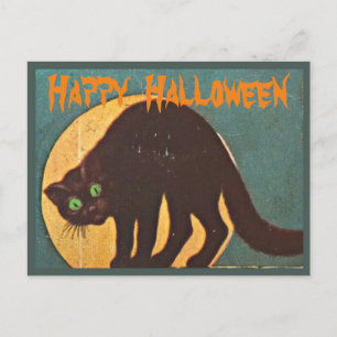 Black Cat & Volle Maan -  Happy Halloween Feestdagenkaart