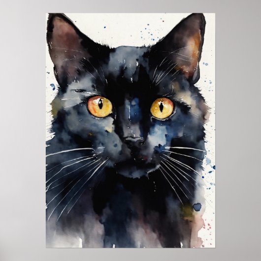 Black Cat Waterverf Wall Poster (Voorkant)