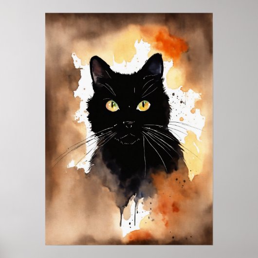 Black Cat Waterverf Wall Poster (Voorkant)