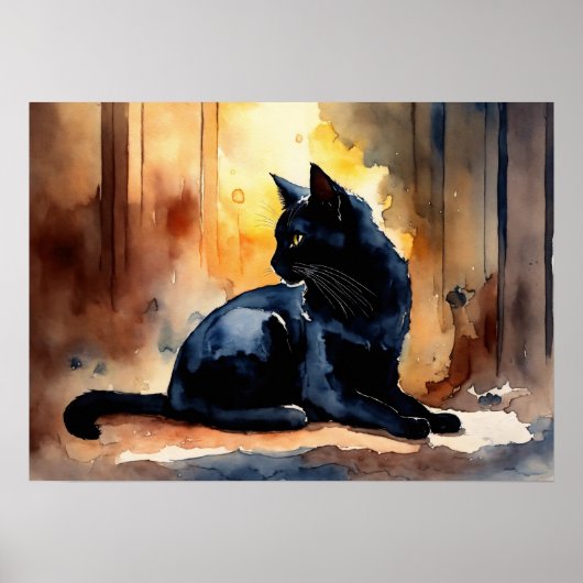 Black Cat Waterverf Wall Poster (Voorkant)