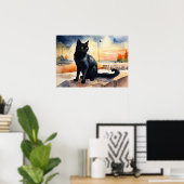 Black Cat Waterverf Wall Poster (Thuiskantoor)
