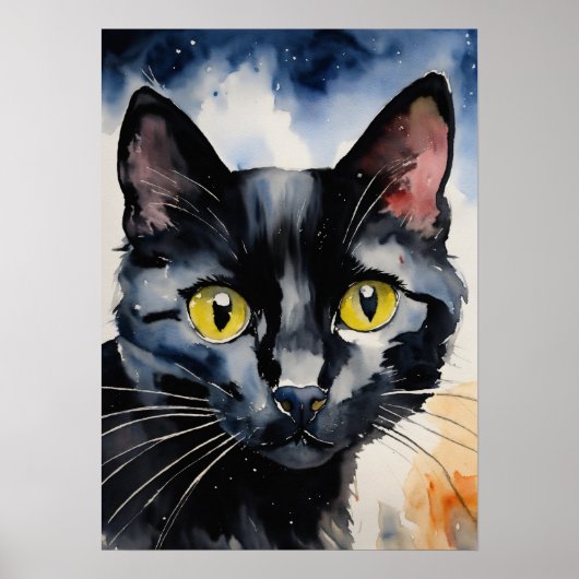 Black Cat Waterverf Wall Poster (Voorkant)