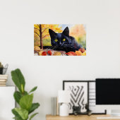 Black Cat Waterverf Wall Poster (Thuiskantoor)