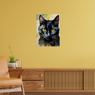 Black Cat Waterverf Wall Poster