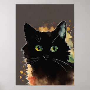 Black Cat Waterverf Wall Poster