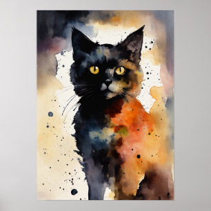 Black Cat Waterverf Wall Poster