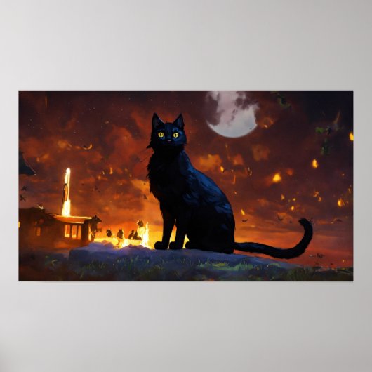 Black Cat Waterverf Wall Poster (Voorkant)