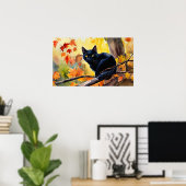 Black Cat Waterverf Wall Poster (Thuiskantoor)