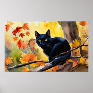 Black Cat Waterverf Wall Poster