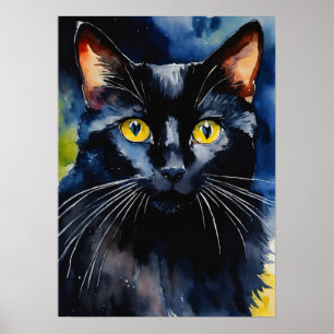 Black Cat Waterverf Wall Poster
