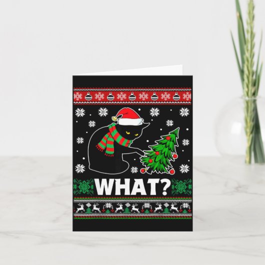 Black Cat What Pushing Tree Over Ugly Christmas Sw Kaart (Voorkant)