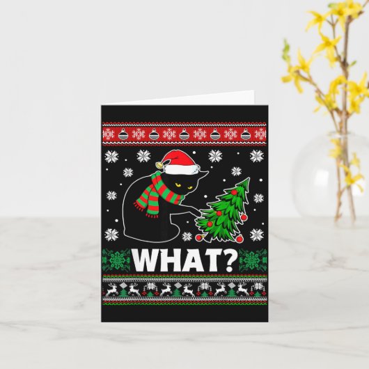 Black Cat What Pushing Tree Over Ugly Christmas Sw Kaart (Gele Bloem)