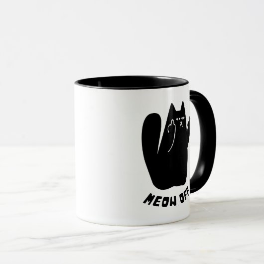 Black Cat wijst middelvinger aan en zegt 'Mauw-off Mok (Voorkant rechts)