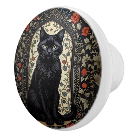 Black Cat William Morris Geïnspireerd Keramische Knop (Rechts)