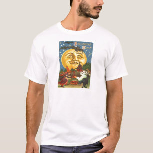 Black Cat Witch Bat Volle Maan T-shirt