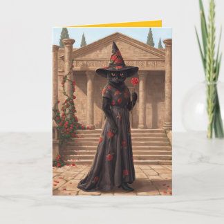 Black Cat Witch Halloween Card Feestdagen Kaart