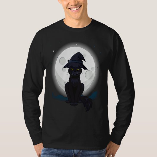 Black Cat Witch Hat Costume T-shirt (Voorkant)