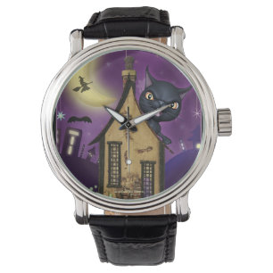 Black Cat Witch House Spooky Wrist Watch Horloge