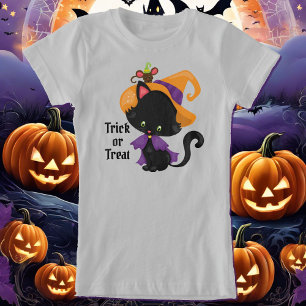 Black Cat Witch Pet Personaliseer Tekst Girl's T-shirt