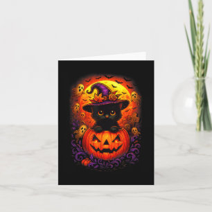 Black Cat Witch Pet Pompoen Grappige Halloween Man Kaart