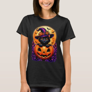 Black Cat Witch Pet Pompoen Grappige Halloween Man T-shirt