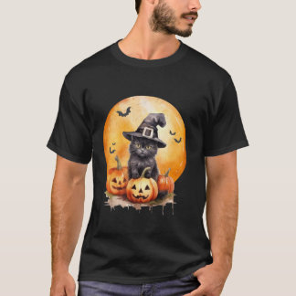 Black Cat Witch Pet Pompoen voor Vrouwen Kinder Me T-shirt