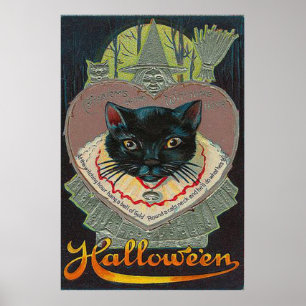 Black Cat Witch Witch Hour Full Moon Poster