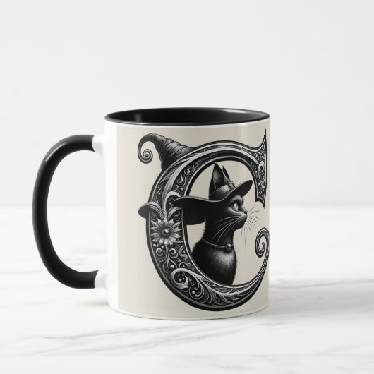 Black Cat Witch Witchy Letter C Custom Initiaal Mok (Links)