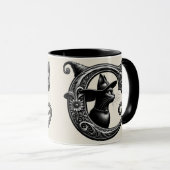 Black Cat Witch Witchy Letter C Custom Initiaal Mok (Voorkant rechts)