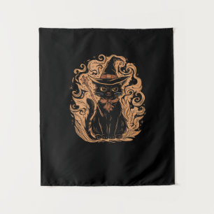 Black Cat Witch Wizard Mystieke Schattigee Zwarte  Wandkleed