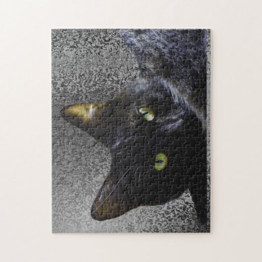 Black Cat with a Gray Pattern Background Puzzle (Vertical)
