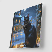 Black Cat With Christmas Lights Holiday Vierkante Klok (Hoek)