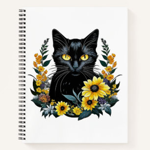 black cat with flowers notitieboek