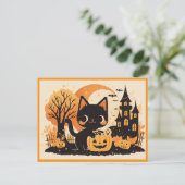 Black Cat with Pumpkin Candy Bucket Briefkaart (Staand voorkant)