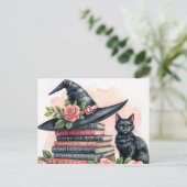 Black Cat With Witch Hat and Books Briefkaart (Staand voorkant)