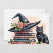 Black Cat With Witch Hat and Books Briefkaart (Voorkant / Achterkant)