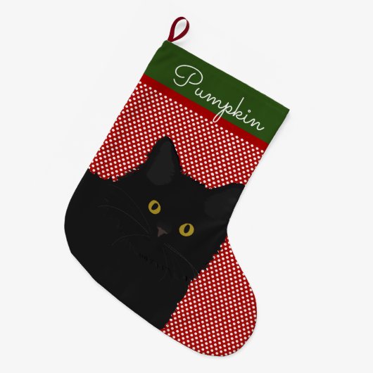 Black Cat Yellow Eyes gepersonaliseerd Grote Kerstsok (Voorkant (Hangend))