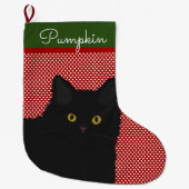 Black Cat Yellow Eyes gepersonaliseerd Grote Kerstsok (Voorkant)