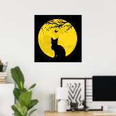 Black Cat Yellow Moon Poster (Thuiskantoor)