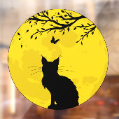 Black Cat Yellow Moon Raamsticker (Vel 2)