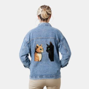 Black Cat Zoning Out - Grappige Kitten Meme Denim Jacket