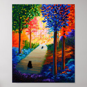 Black Cats Colorful Herfst Landscape Creationarts Poster